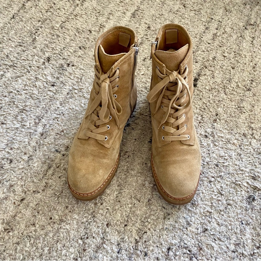 Women's Tan Suede THURSDAY combat boots - Picture 2 of 8